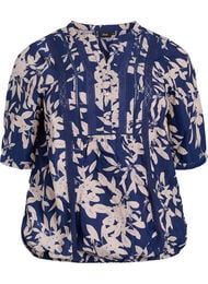 Bluse med print og 1/2 &aelig;rmer, Bl&aring;