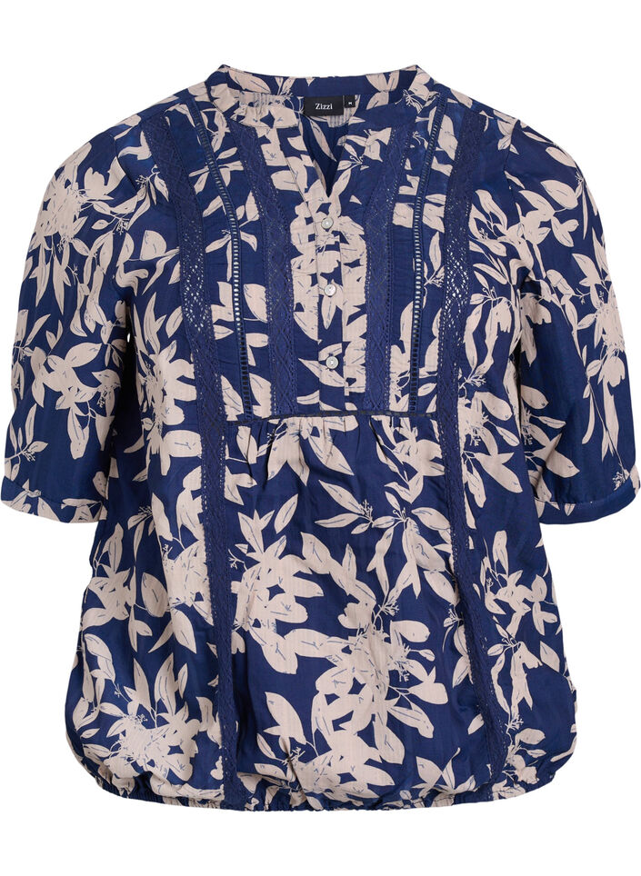 Bluse med print og 1/2 &aelig;rmer, Bl&aring;, Packshot image number 0