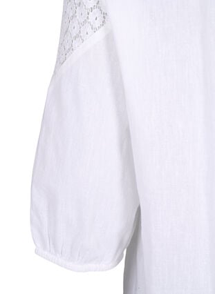 Bluse i bomuldsmix med hør og crochetdetalje, Bright White, Packshot image number 3