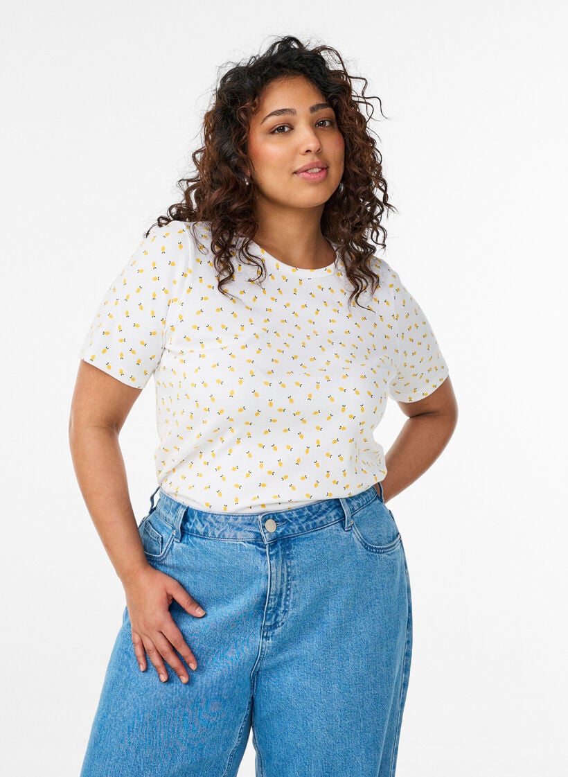 T-shirt i bomuld med allover print, Hvid, Model image number 0