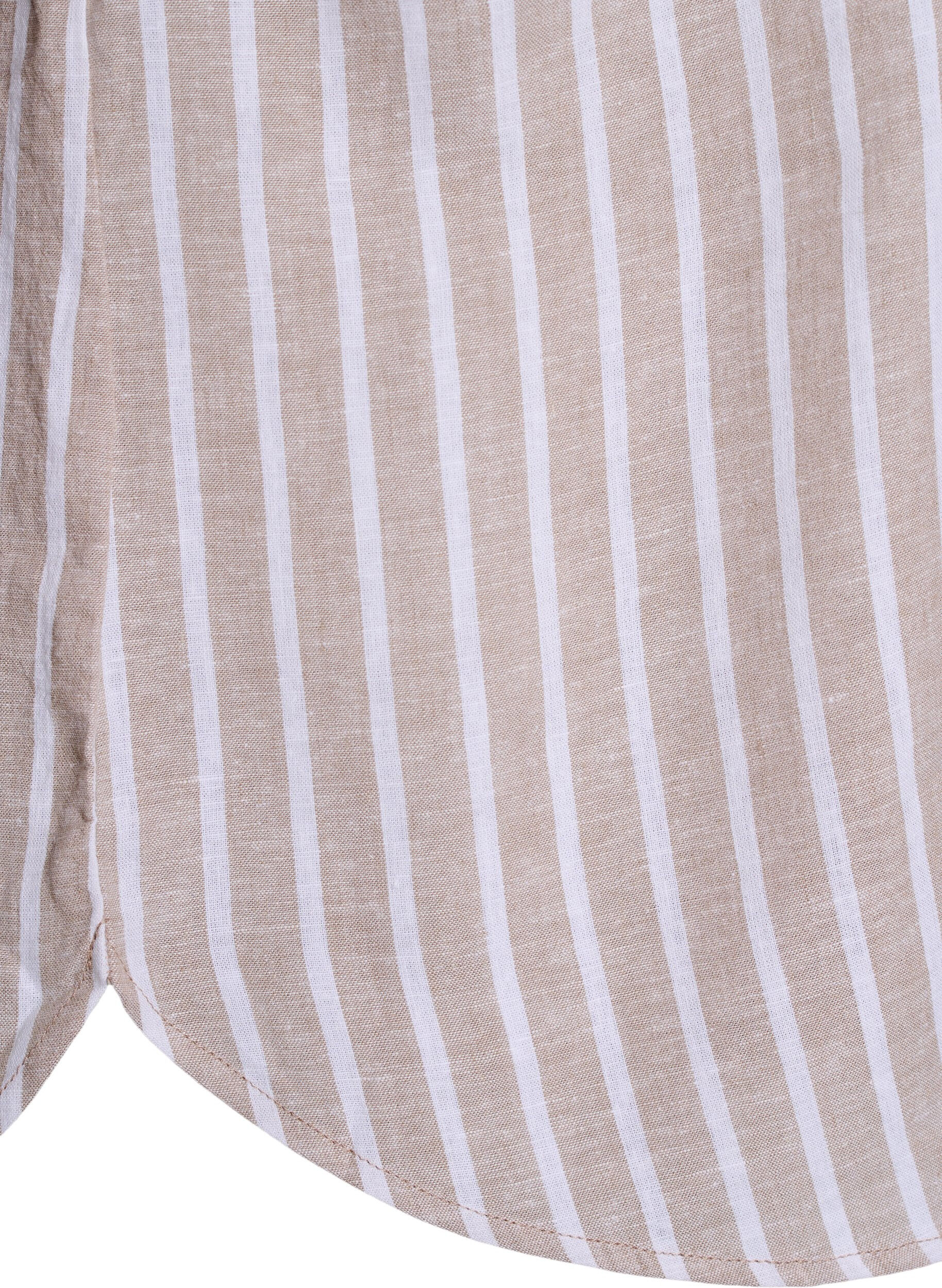 Zizzi Skjorte i h&oslash;r og viskose med 3/4-&aelig;rmer, Beige, Packshot image number 3