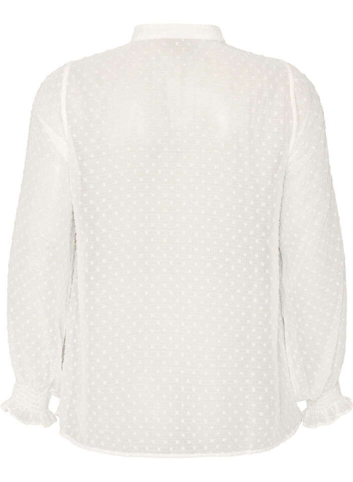 Skjortebluse med blondeindsats og dot-m&oslash;nster, Vanilla, Packshot image number 1