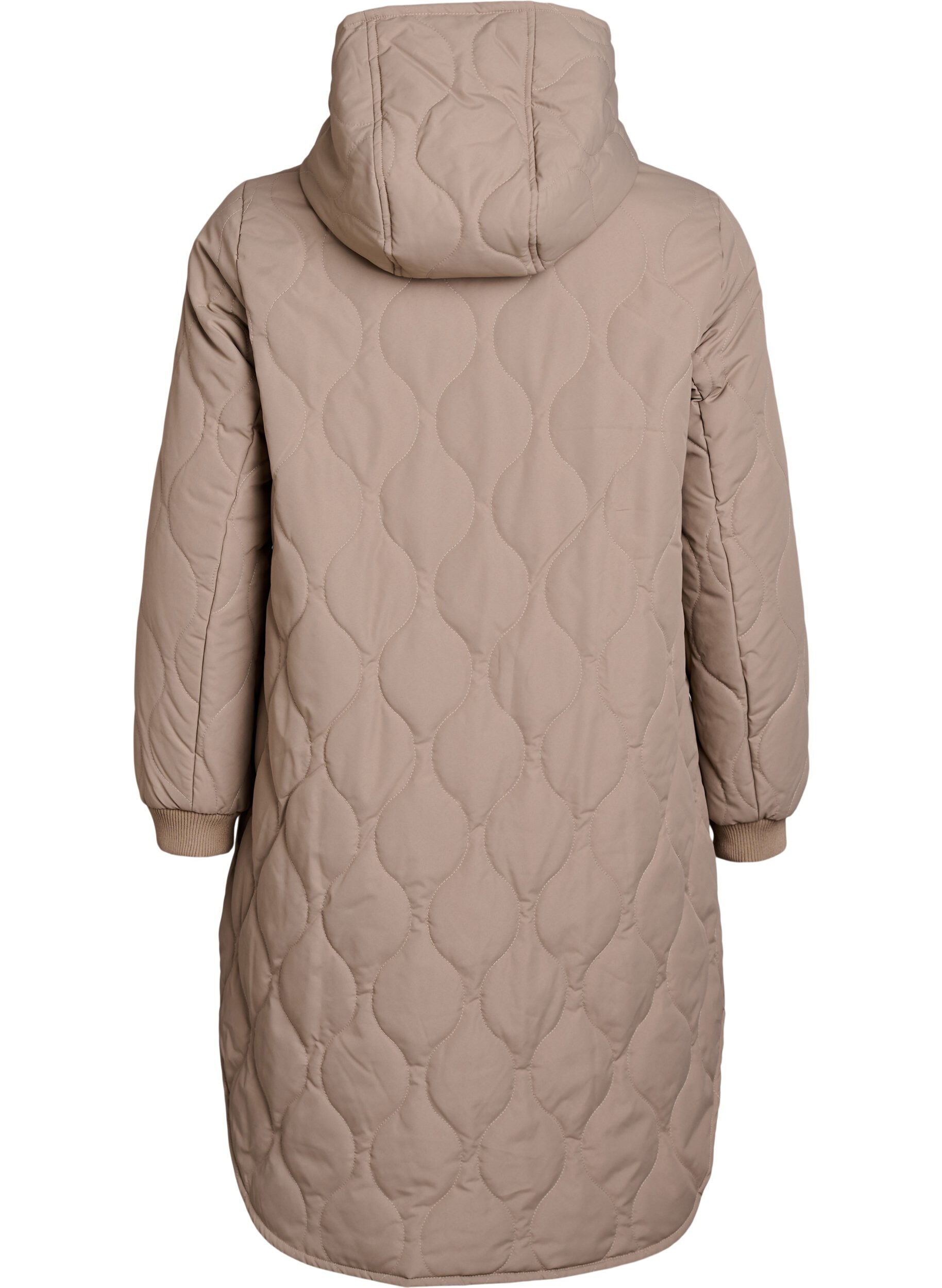 ZizziMellemlang quiltet jakke med h&aelig;tte, Brun, Packshot image number 1