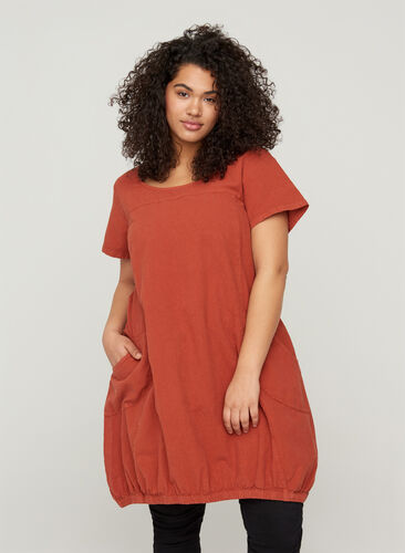 Kortærmet kjole i bomuld, Arabian Spice, Model image number 0