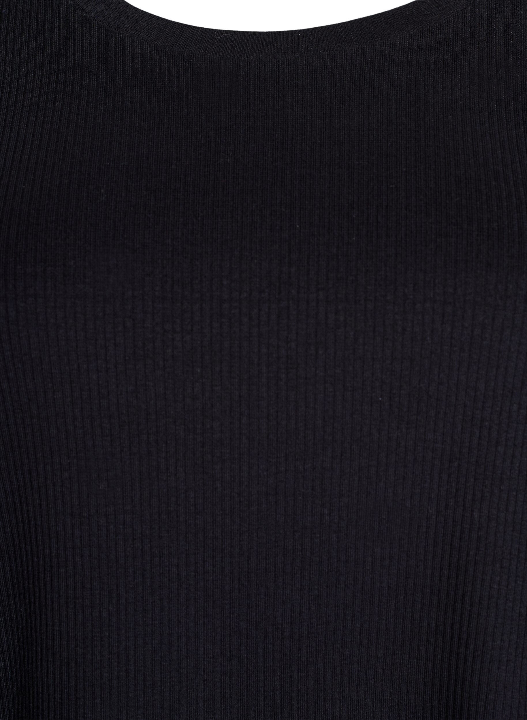ZizziRibbet jerseybluse med korte &aelig;rmer, Sort, Packshot image number 2