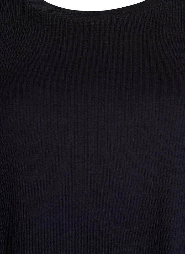 Ribbet jerseybluse med korte &aelig;rmer, Sort, Packshot image number 2