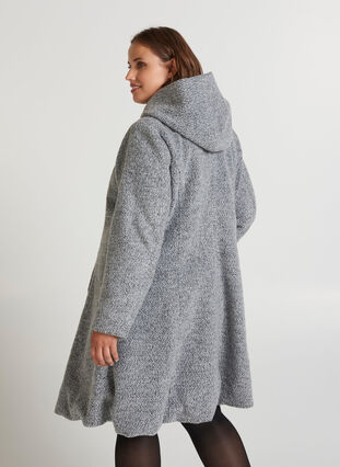 Jakke med hætte og uld, Light Grey Melange, Model image number 1