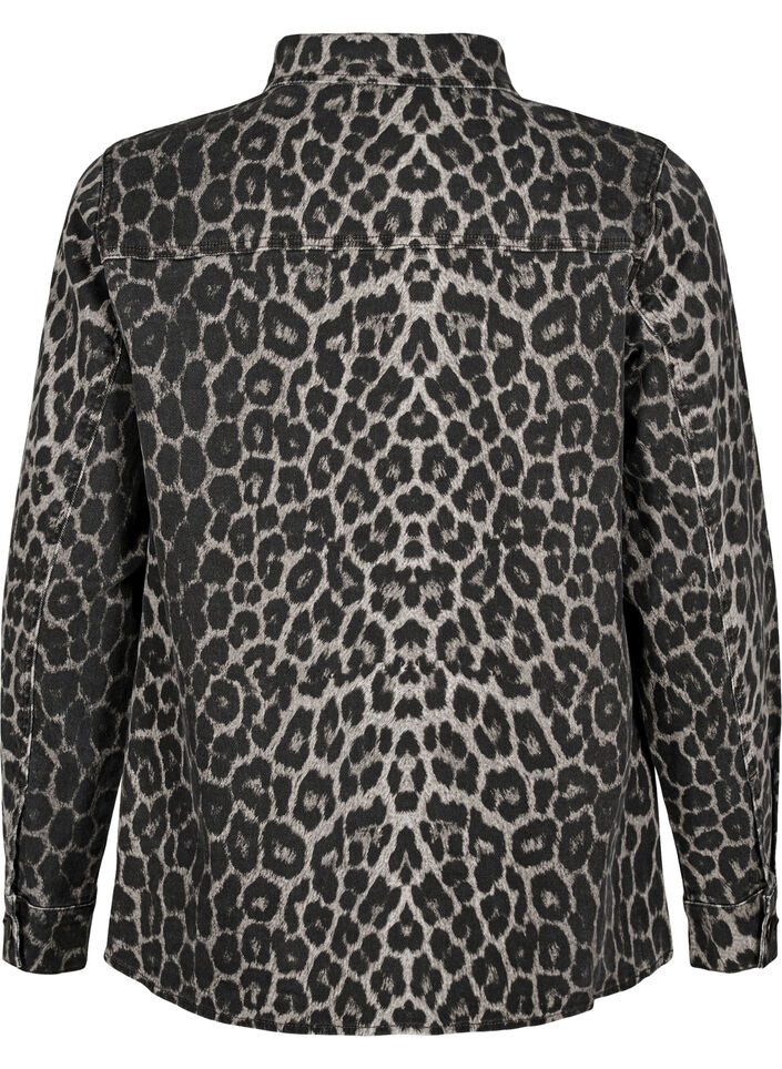 Denimskjorte i leopardprint med knapper, Grå, Packshot image number 1