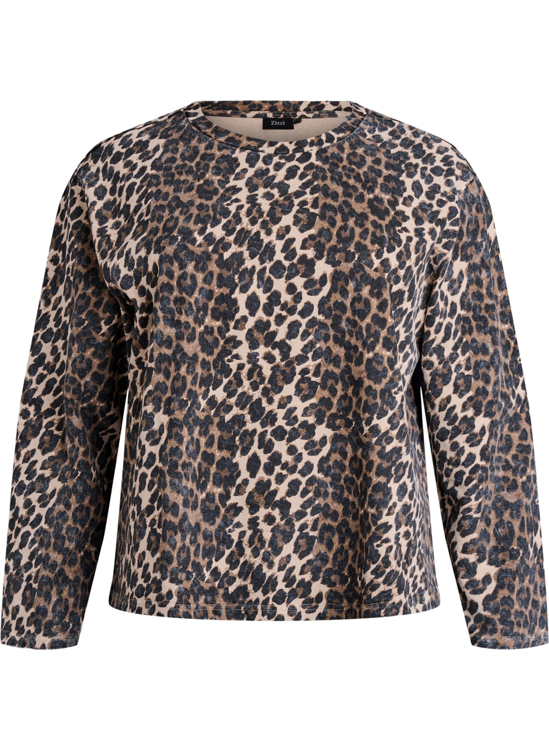 Washed sweatshirt med leopardm&oslash;nster