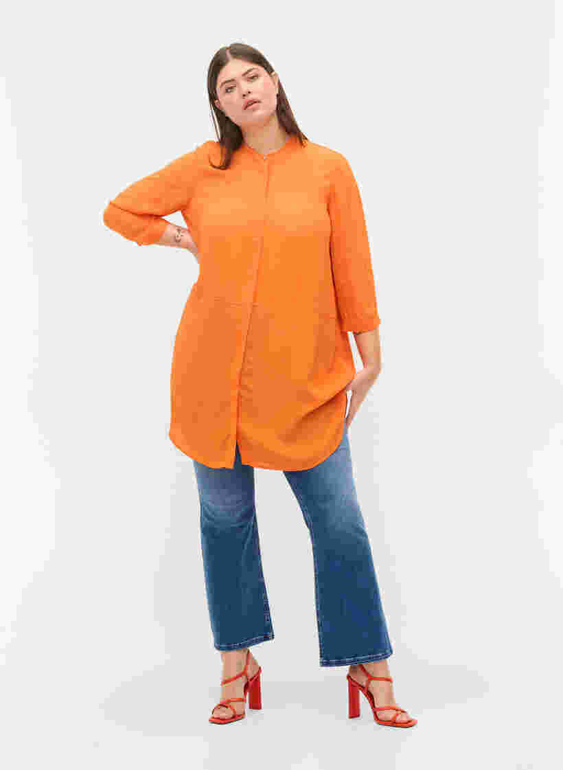 Lang viskose skjorte med 3/4 ærmer, Orange Peel, Model image number 2