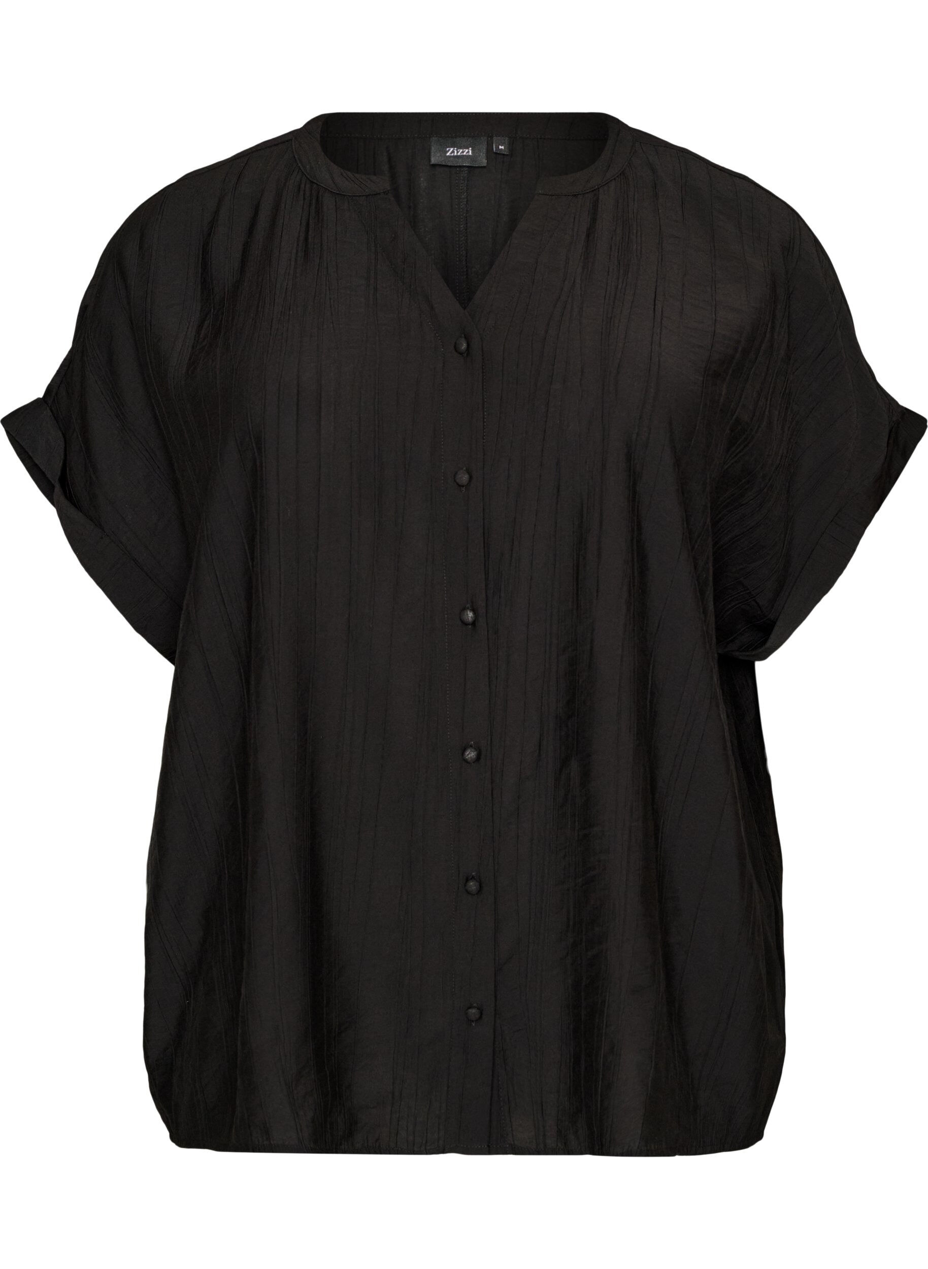ZizziViskosebluse med knapper og struktur, Sort, Packshot image number 0