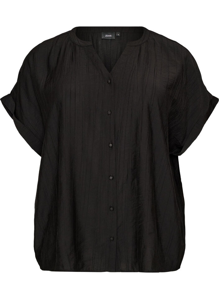 Viskosebluse med knapper og struktur, Sort, Packshot image number 0