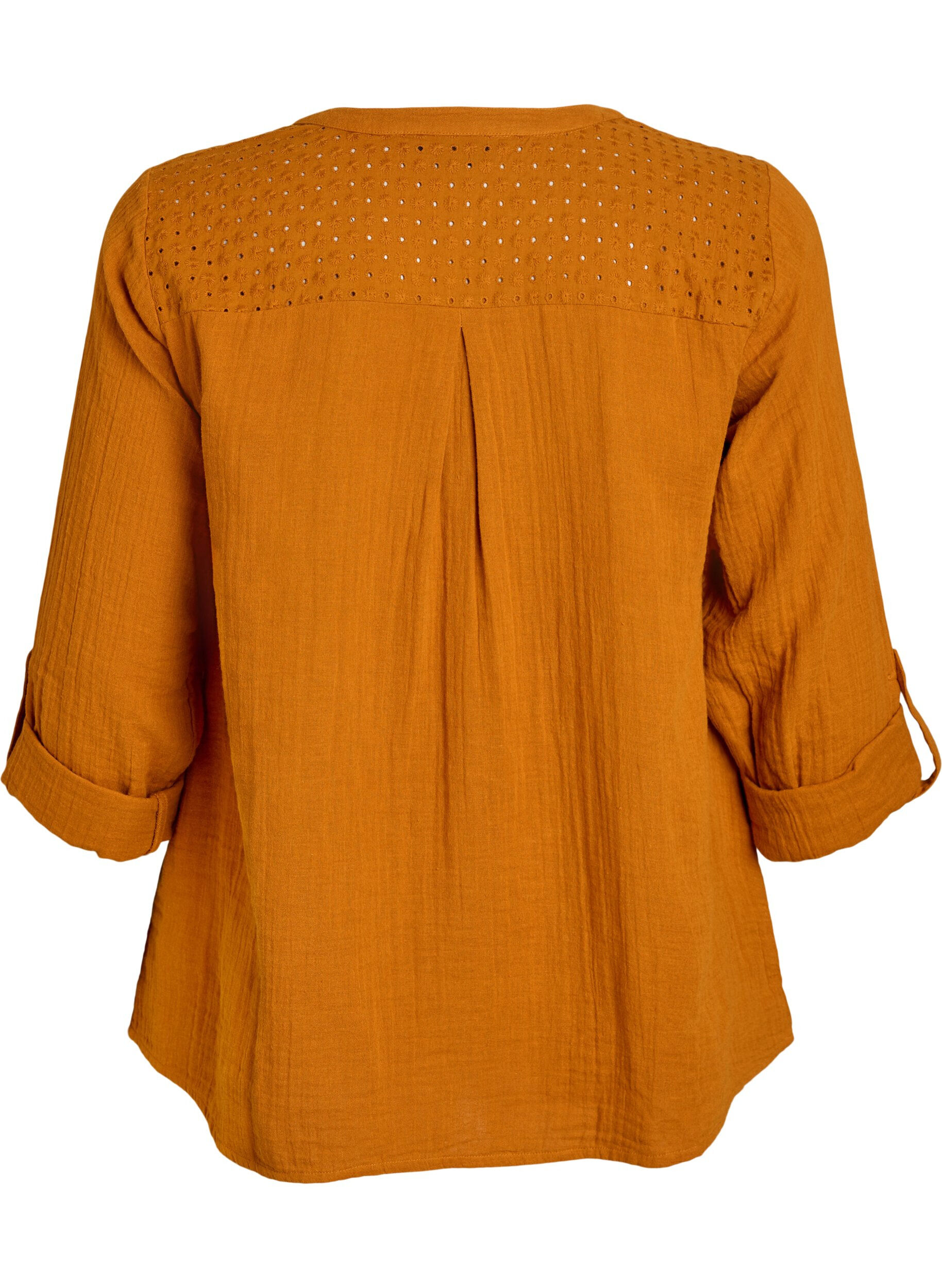 ZizziBluse i bomuldsmusselin med broderi anglaise, Orange, Packshot image number 1