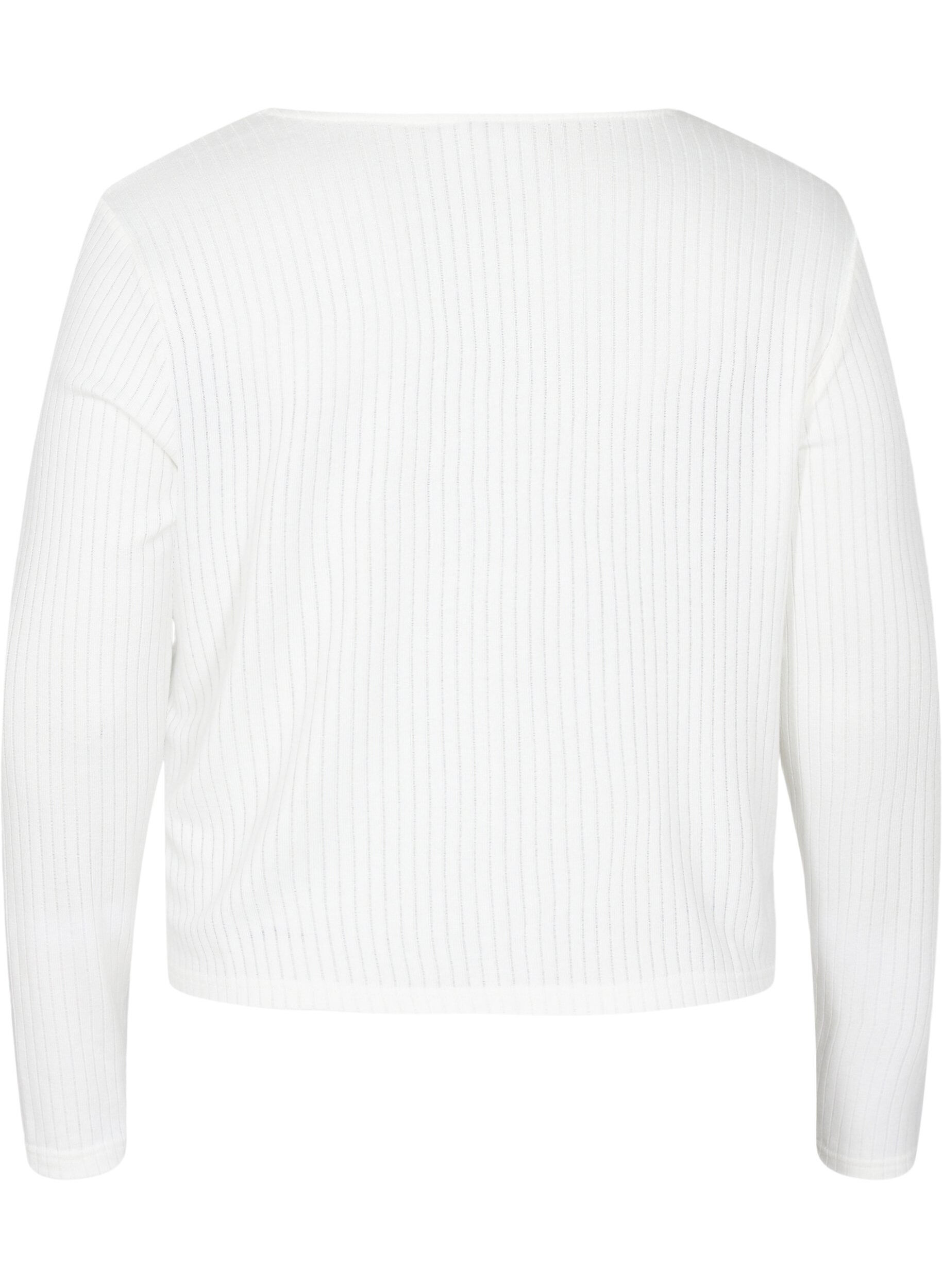 Zizzi Ribbet cardigan med bindesn&oslash;re, White, Packshot image number 1