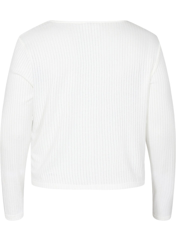 Ribbet cardigan med bindesnøre, White, Packshot image number 1