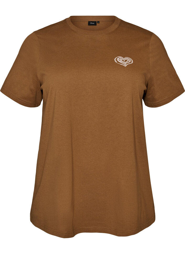 Bomulds T-shirt med print, Brun, Packshot image number 0