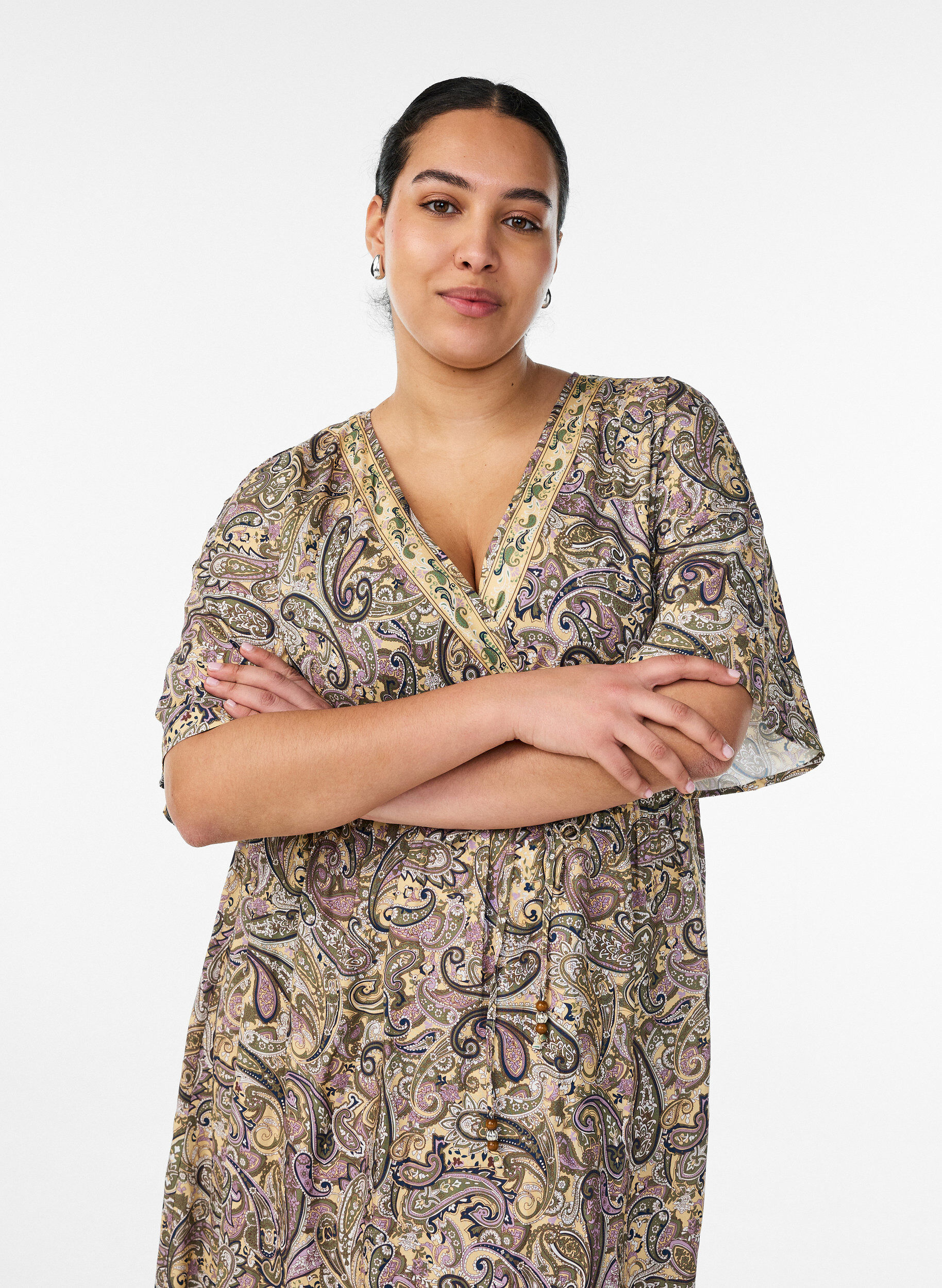 ZizziMaxikjole i viskose med paisleyprint, Gul, Model image number 2