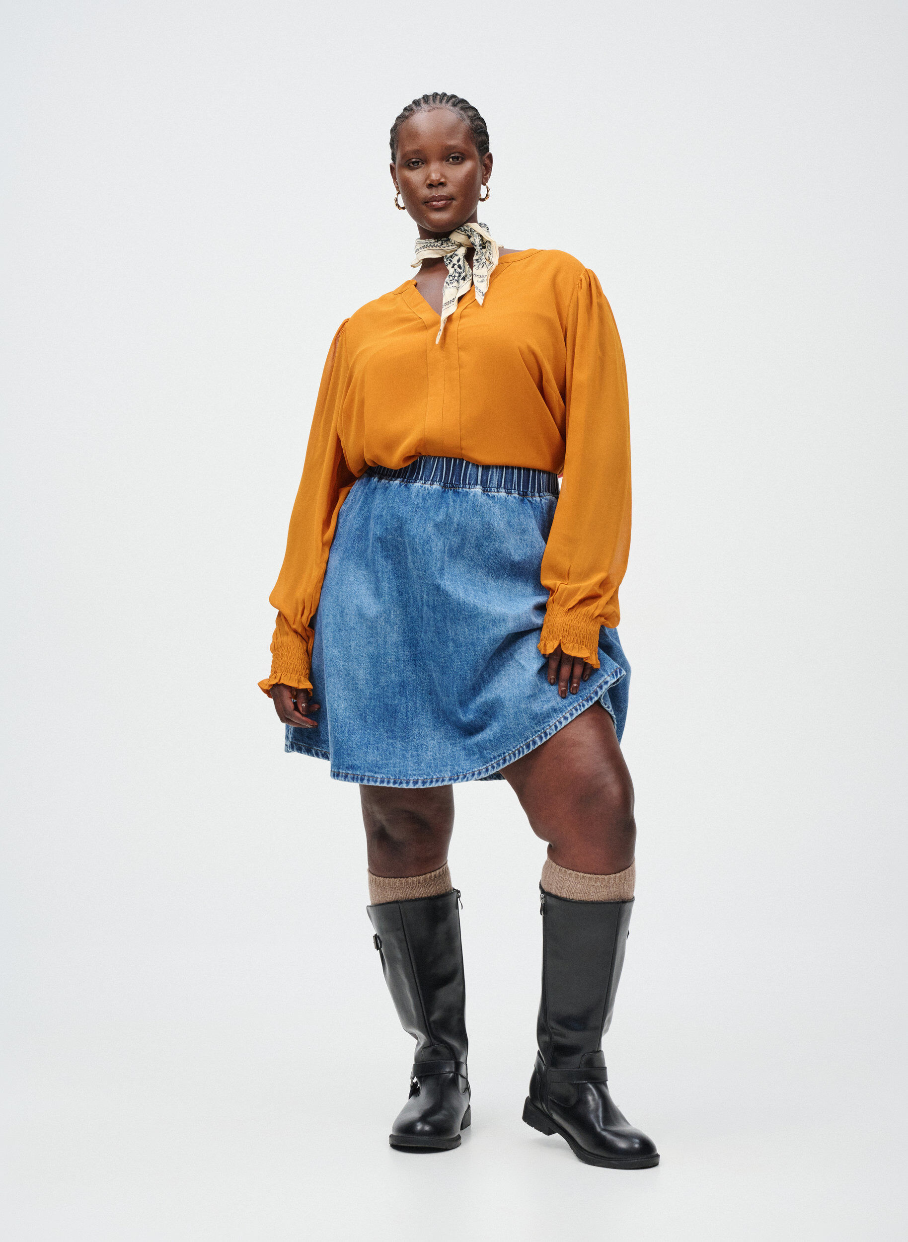 Zizzi Bluse med transparente &aelig;rmer og smock, Orange, Image image number 0