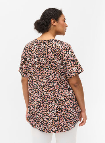 Printet bluse med korte ærmer, Ditsy AOP, Model image number 1