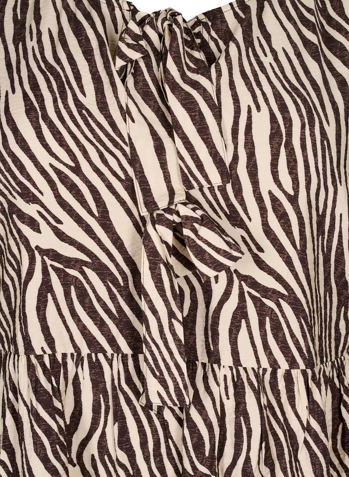 Peplumbluse med bindebånd og zebraprint, Brun, Packshot image number 2