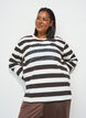 Stribet jerseybluse med sporty tekstprint, Brun, Model image number 0