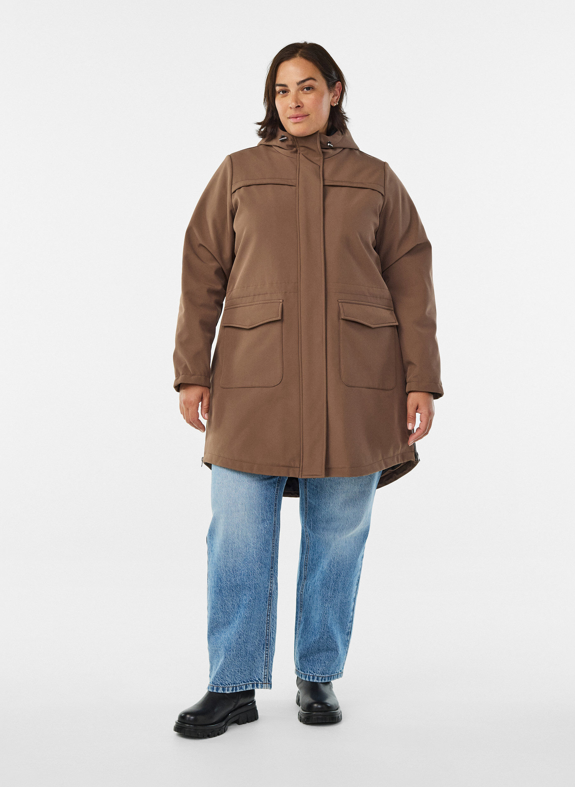 ZizziVandafvisende softshelljakke med quiltet foer, Brun, Model image number 1