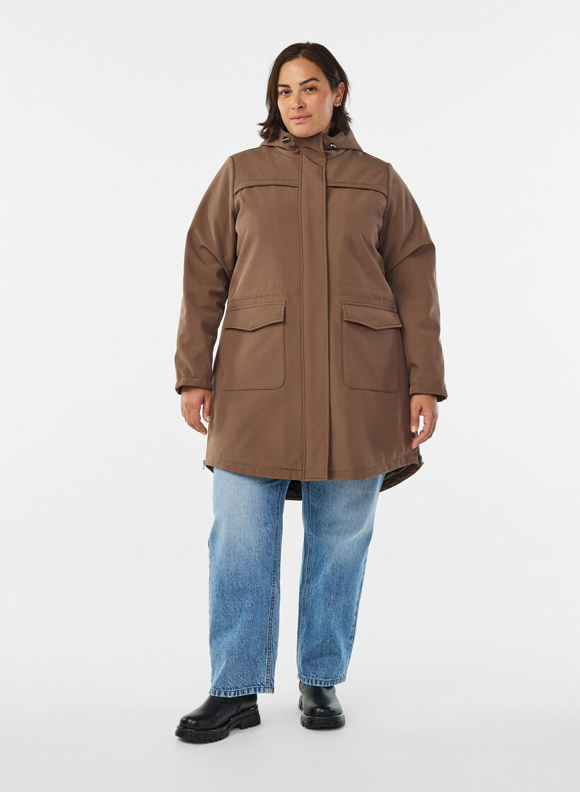 Vandafvisende softshelljakke med quiltet foer, Brun, Model image number 1
