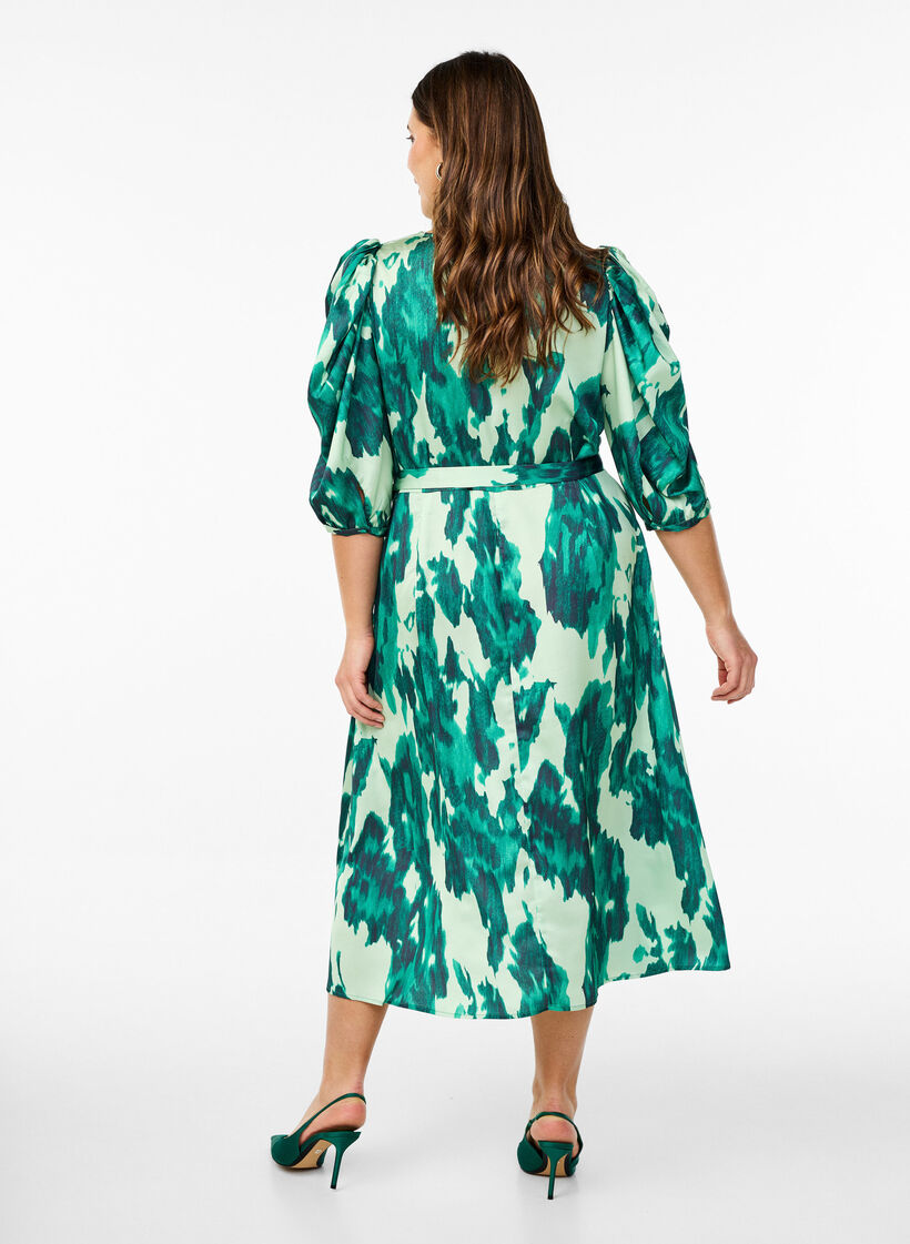 Kort&aelig;rmet festkjole med bindeb&aring;nd, Gr&oslash;n, Model image number 1