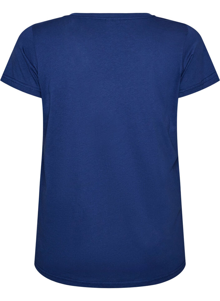 T-shirt i bomuld med frontprint og V-hals, Bl&aring;, Packshot image number 1