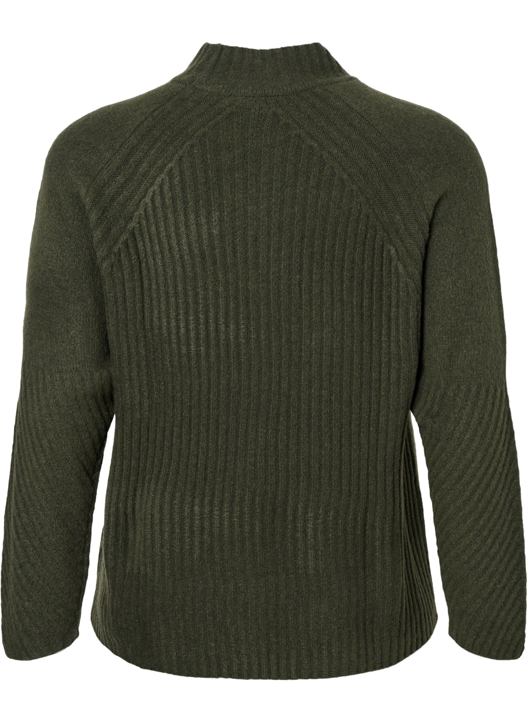 Zizzi Turtleneck strikbluse med rib, Forest Night Mel., Packshot image number 1