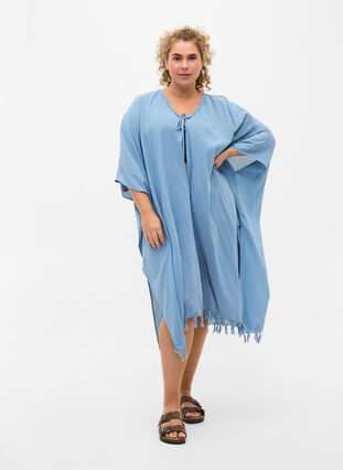 Strand kimono med frynser, Light Blue, Model image number 2