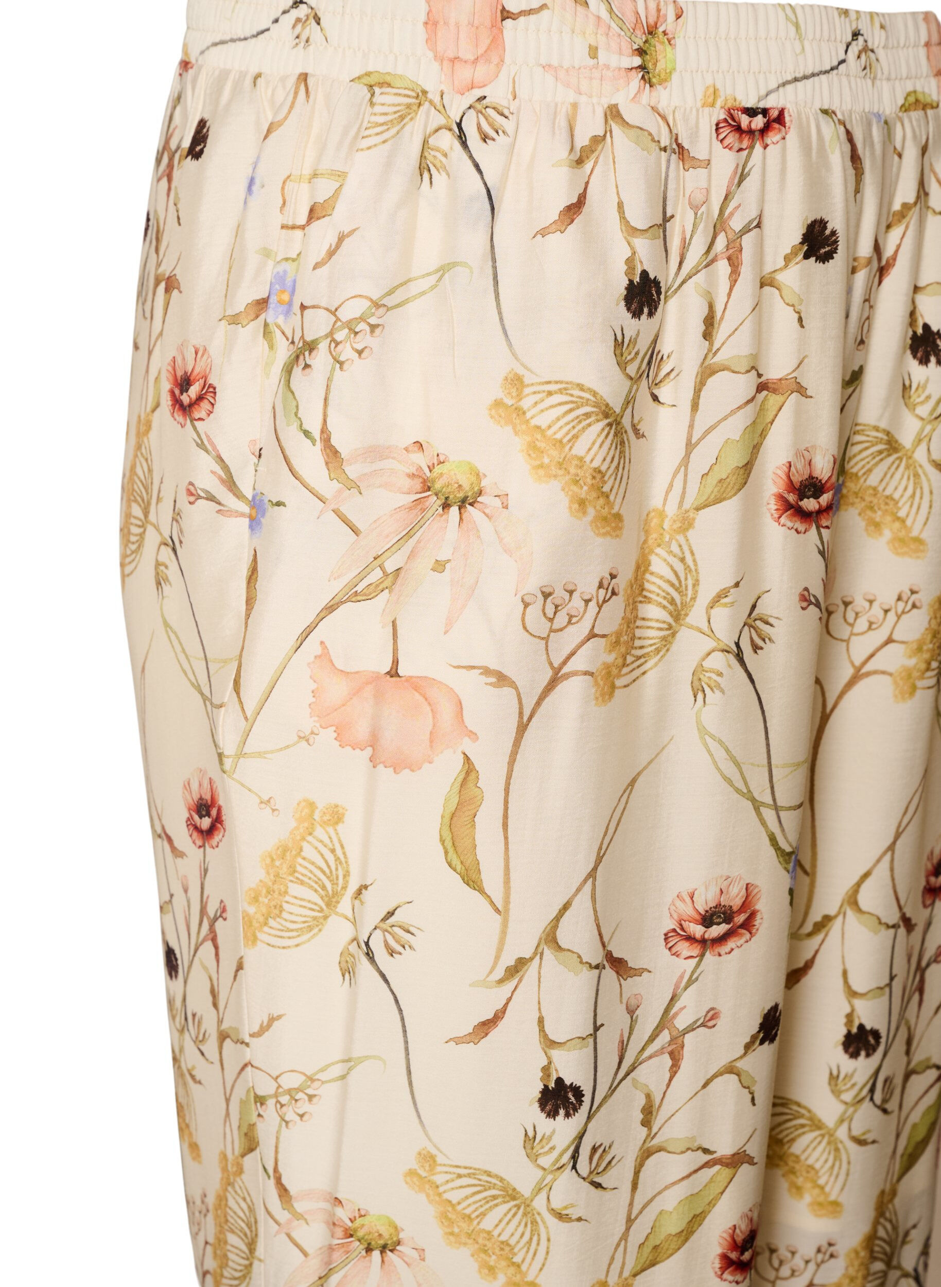 ZizziBukser i viskose med h&oslash;j talje og blomsterprint, Beige, Packshot image number 2
