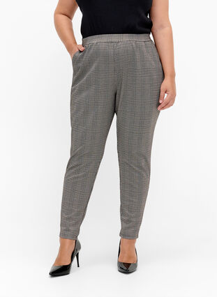 Cropped Maddison bukser med ternet mønster, Beige Brown Check, Model image number 2