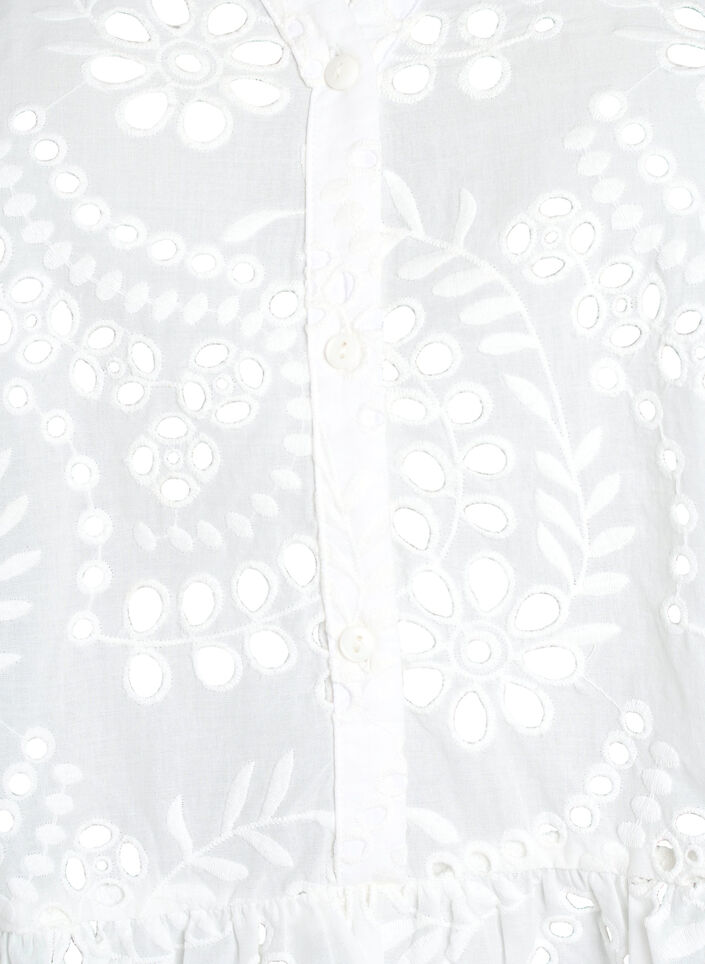 &AElig;rmel&oslash;s bluse i broderie anglaise med fl&aelig;ser, Hvid, Packshot image number 2