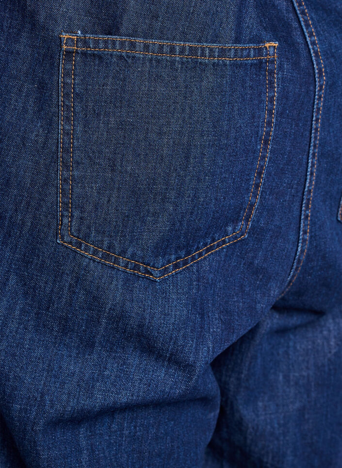 Denim jumpsuit med korte &aelig;rmer og bindeb&aelig;lte, Bl&aring;, Packshot image number 4