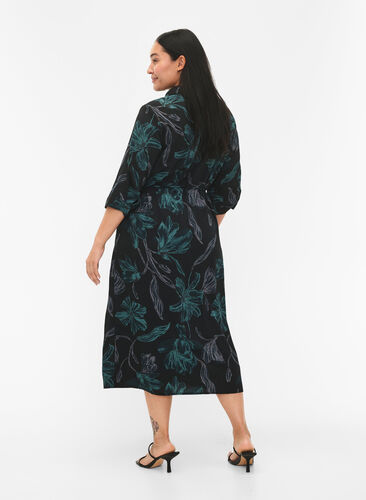 FLASH - Skjortekjole med blomsterprint, Black Scarab Flower, Model image number 1