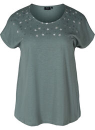 Kortærmet bomulds t-shirt med stjerner, Balsam Green STARS