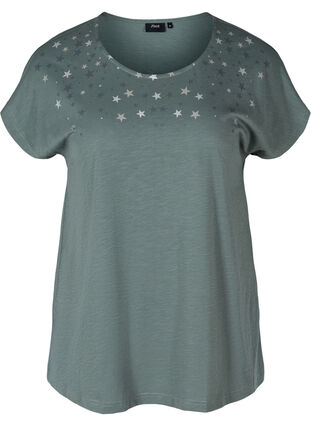 Kortærmet bomulds t-shirt med stjerner, Balsam Green STARS, Packshot image number 0