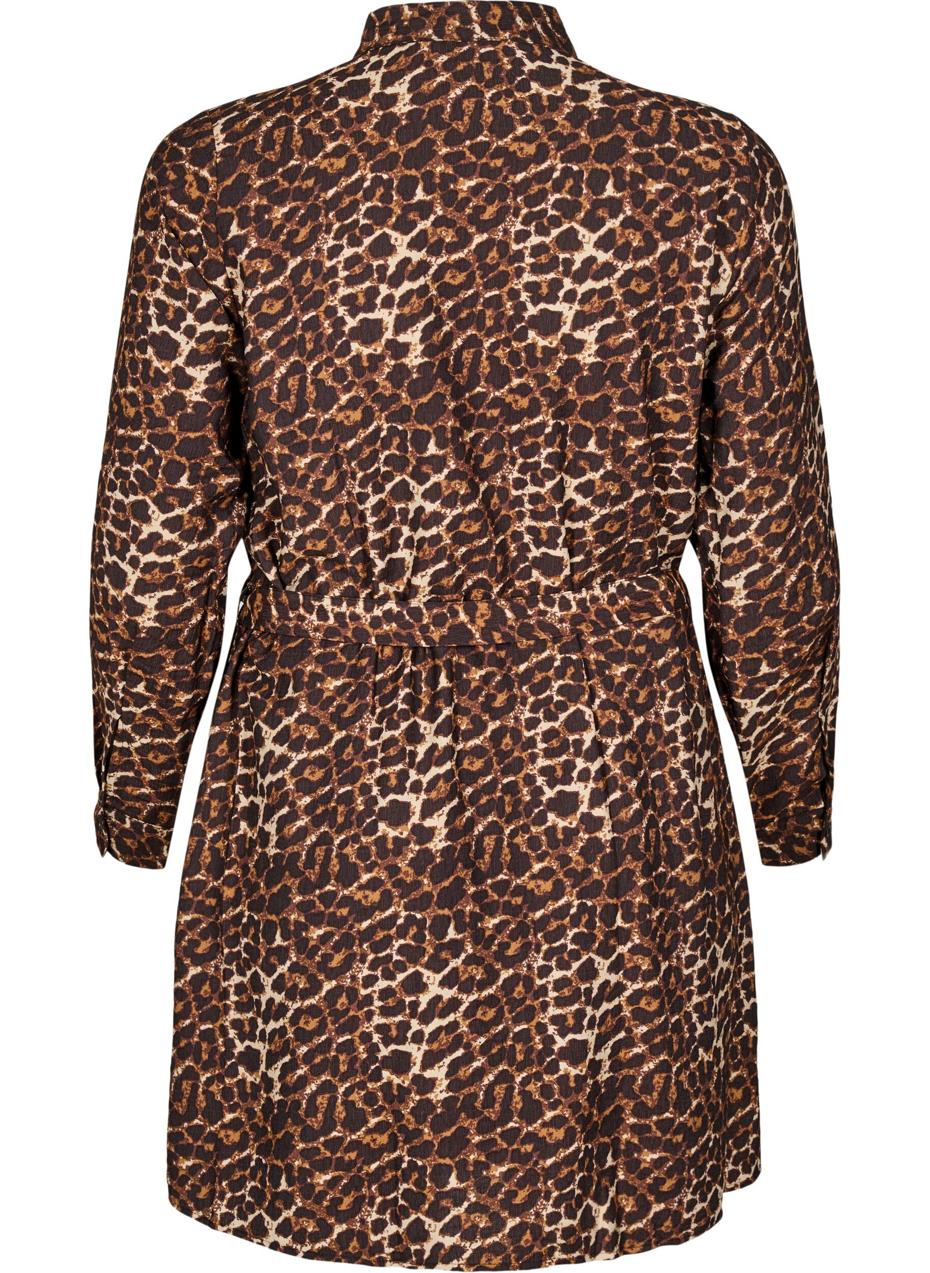 Zizzi Skjortekjole med bindeb&aring;nd og lange &aelig;rmer, Brun, Packshot image number 1