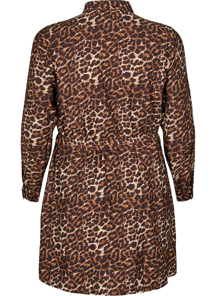 Skjortekjole med bindebånd og lange ærmer, Brun, Packshot image number 1