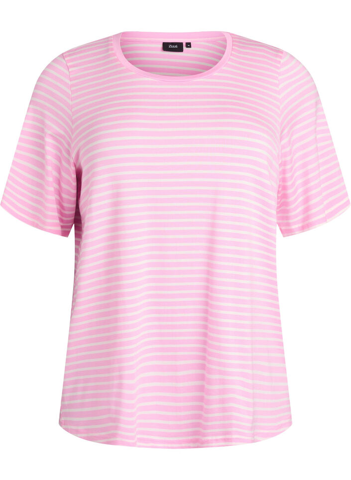 T-shirt med TENCEL&trade; Lyocell og striber, Lyser&oslash;d, Packshot image number 0