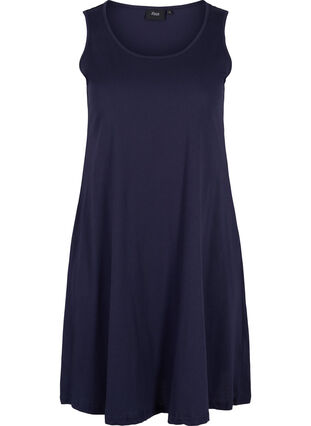 Ærmeløs bomulds kjole med a-shape, Night Sky Solid, Packshot image number 0
