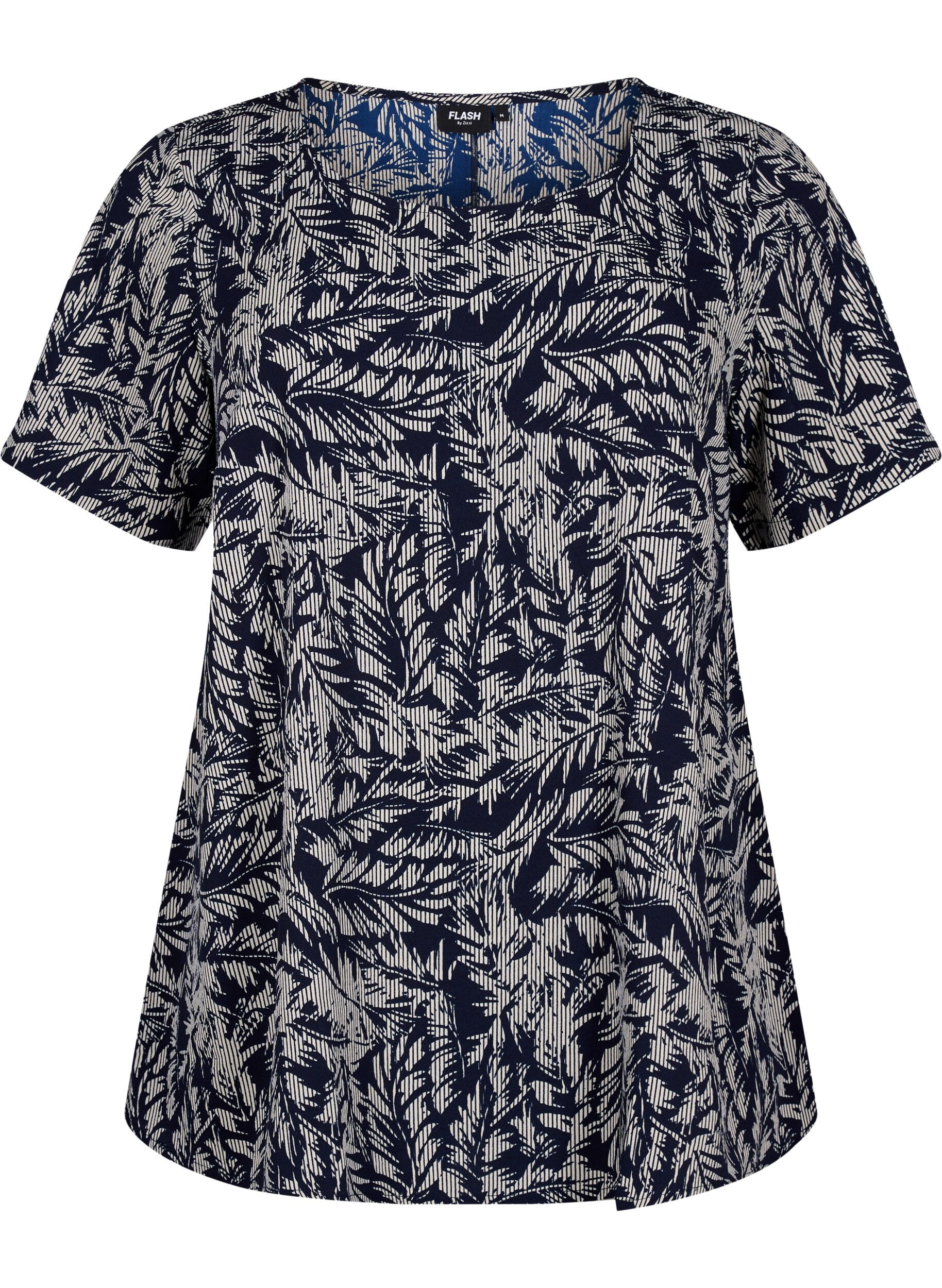 Zizzi FLASH - Bluse med korte &aelig;rmer og print, Off White Blue Leaf, Packshot image number 0