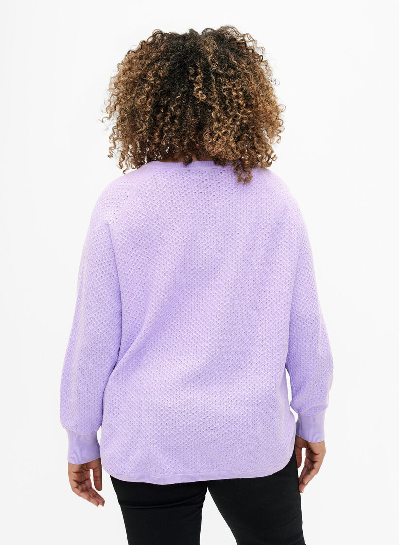 Strikbluse i økologisk bomuld med strukturmønster, Lavender, Model image number 1
