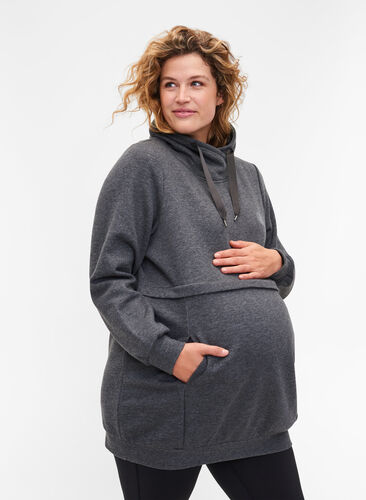 Graviditets sweatshirt med ammefunktion, Dark Grey Melange, Model image number 0