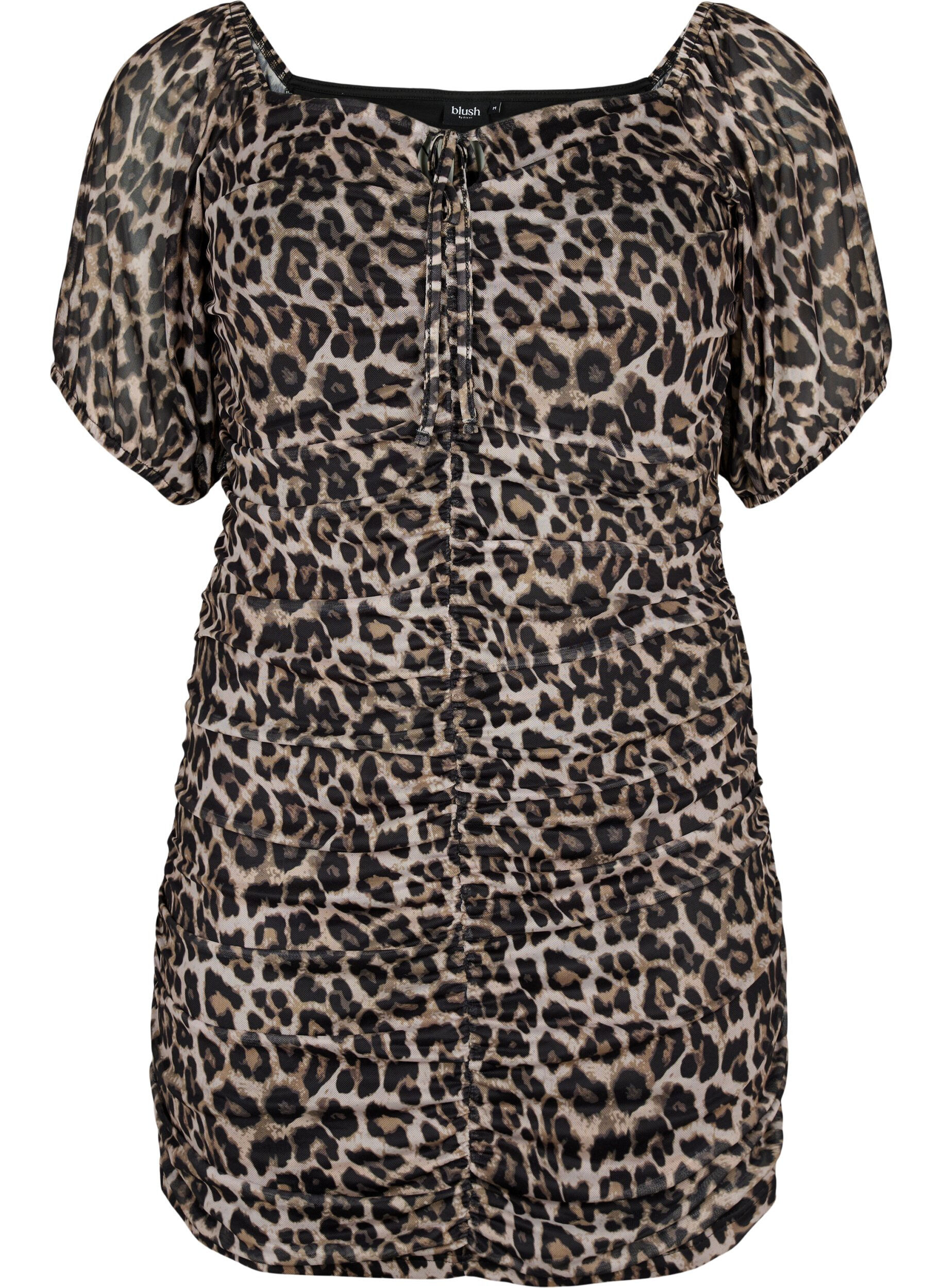 Zizzi Kort mesh kjole med leoprint, Leo, Packshot image number 0