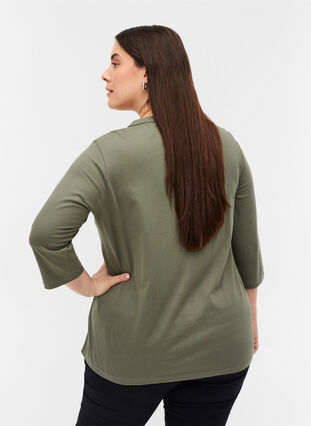 Bomulds bluse med 3/4 ærmer, Agave Green, Model image number 1