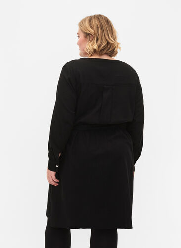 Skjortekjole med lange ærmer, Black, Model image number 1