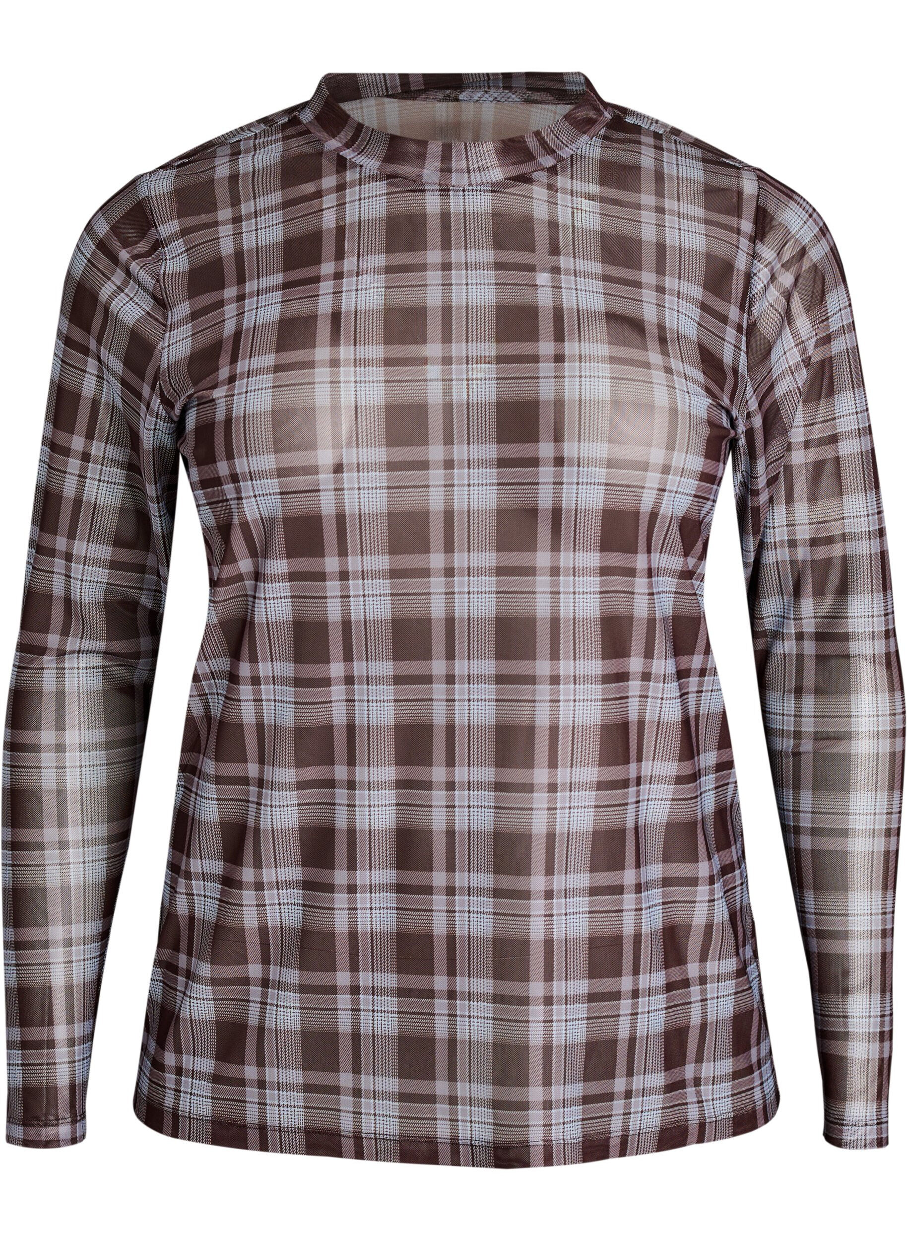 ZizziMesh bluse med ternet m&oslash;nster, Bl&aring;, Packshot image number 0