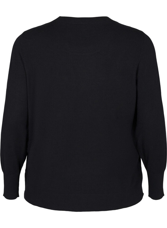 Strikbluse med rund hals, Sort, Packshot image number 1